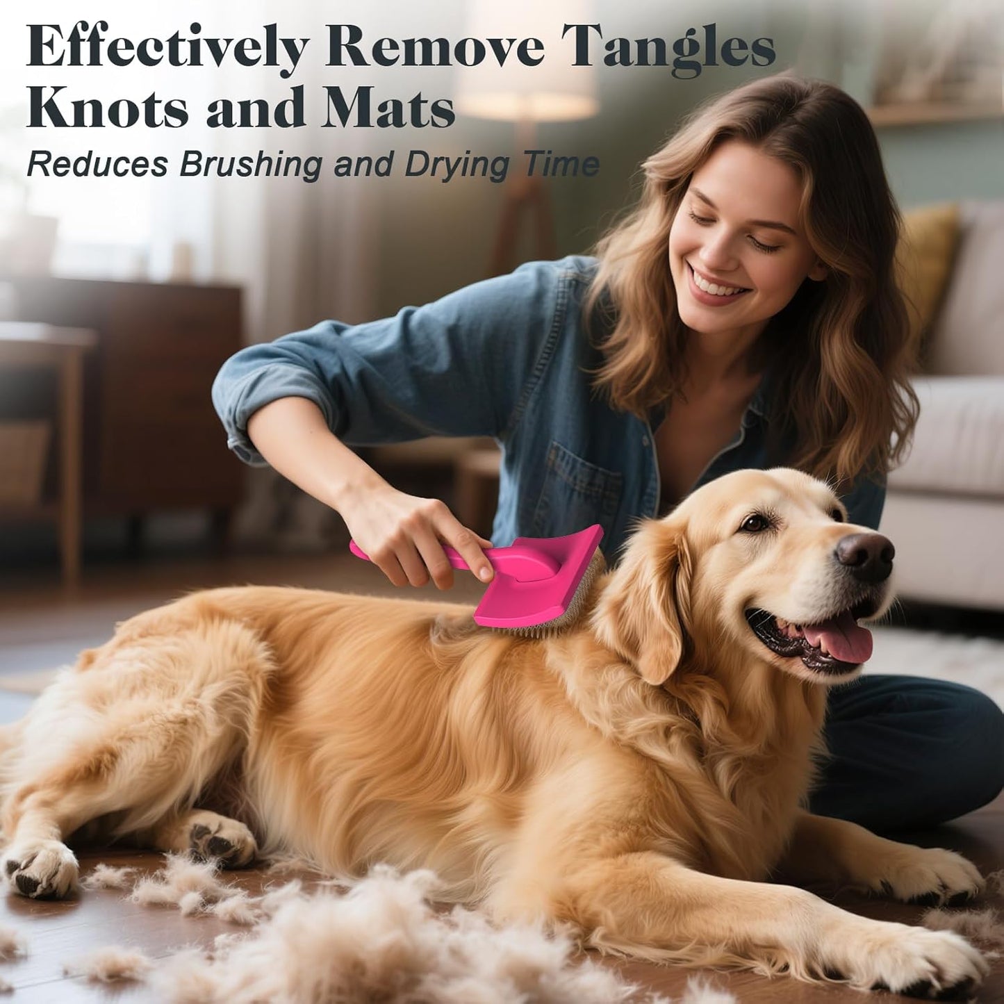 2PCS Slicker Brush for Dogs & Pet Comb,Professional Dog Grooming Brush (Goldendoodles,Poodles,Labradoodles) with Extra Long Pins to Effectively Remove Tangles, Knots and Mats (Pink)