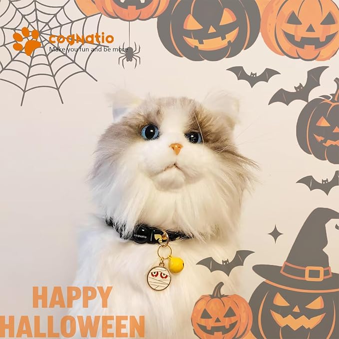 2 Pack Cotton Breakaway cat Collars with Bell,Safety Quick Release Pendant Cute Kitten Collar,Adjustable 20-30cm (Halloween3, 20-30cm)
