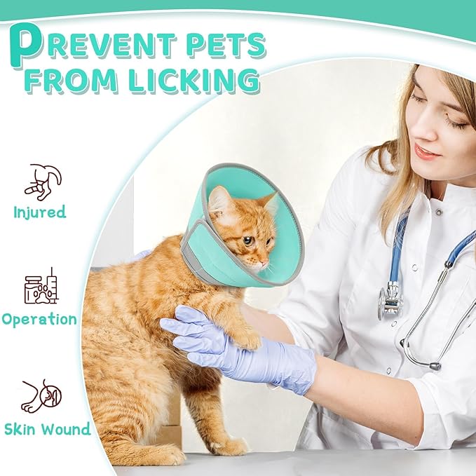 Cat Cone Collar Soft to Stop Licking, Adjustable, Foldable Lightweight Kitten Cones After Surgery Recovery for Cats & Kittens, Cat Cone Alternative (Solid Green, S)