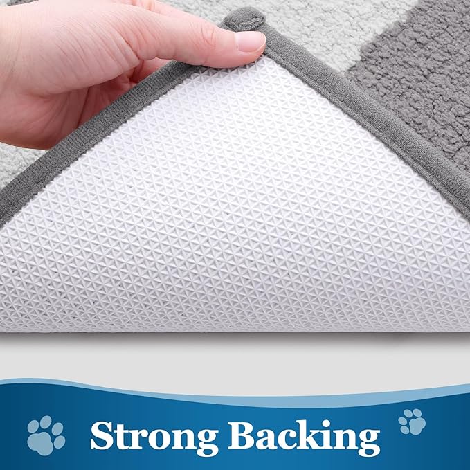 Buganda Dog Door Mat for Muddy Paws, Absorbent Dirt Trapper Washable Indoor Doormats, Non Slip Low-Profile Mud Mat for Dogs, Front Entrance Doormat for Inside Floor (48x30 Inches, Light Grey)