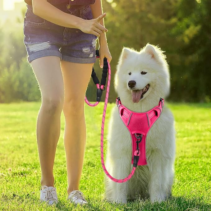 BARKBAY Dog Harness No Pull with ID Tag Pocket - Heavy Duty, Reflective, Easy Control for Large Dogs(Pink,L)