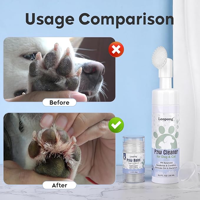 Dog Paw Care Kit- 2 Packs Cleaner for Dogs Large Medium Small XL Breed-Dog Paw Balm for Heals - Repairs & Restores Dry - Cracked Paws & Nose Protector for Pet Foot Washer Care