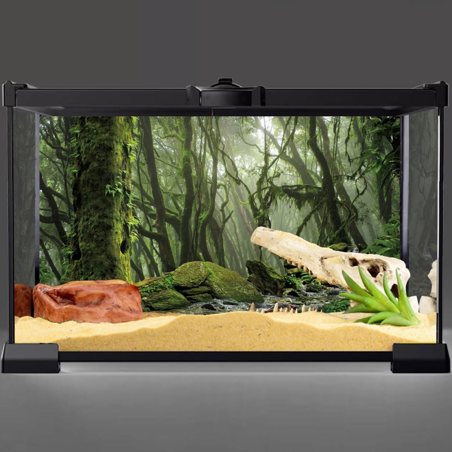 AWERT Foggy Forest Terrarium Background Stream Green Huge Tree Reptile Habitat Background Tropical Rainforest Aquarium Background 36x18 inches Durable Polyester Background