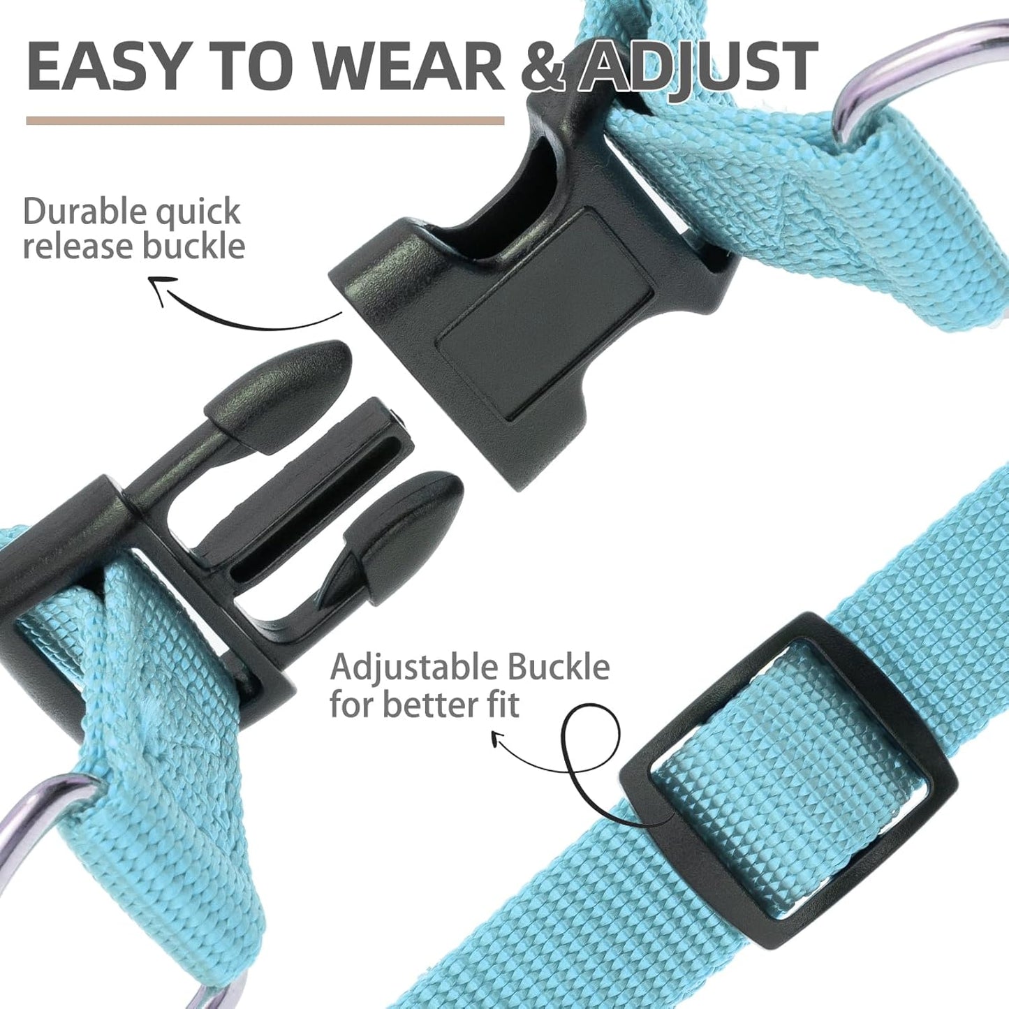 PUPTECK No Pull Dog Harness Soft Adjustable Basic Nylon Step in Puppy Vest Outdoor Walking with ID Tag and A-ir Tag Case, Sky Blue, L