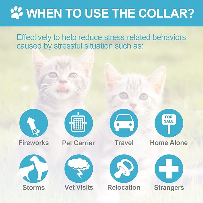 4 Pcs Cat Calming Collar Adjustable Lavender Scent Relaxing Cat Collar with 2 Pendant for Puppies Reduce Stress Aggression Anxious, up to 15 Inches(Grey, Silver)