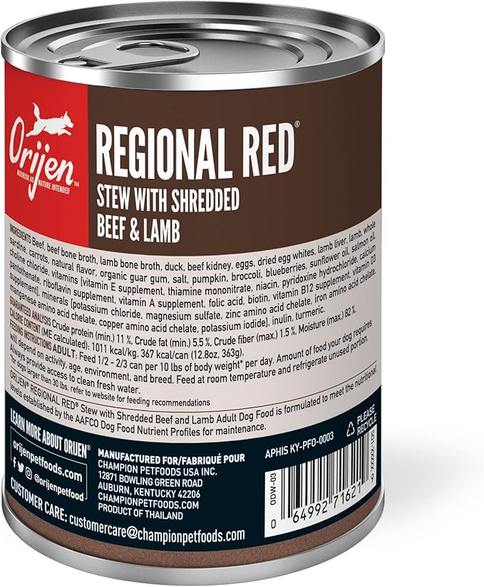 ORIJEN Real Meat Shreds, Grain-Free, Regional Stew, Premium Wet Dog Food