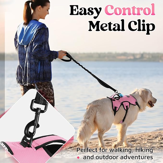 rabbitgoo Escape Proof Dog Harness Medium, Soft Padded Full Body Pet Harness, Reflective Adjustable No Pull Vest with Lift Handle and Leash Clip for Walking Hiking Training, Light Pink, M