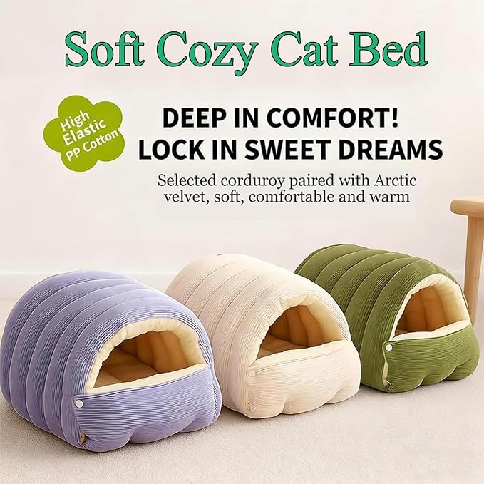 Expectation Cat Bed, Removable and Washable Winter Closed-Off Cat Bed, Soft Fluffy Warm Autumn/Winter Cats House, Washable Non-Slip Pet Sleeping Bag for Indoor Cats Small Dogs (D,Medium)