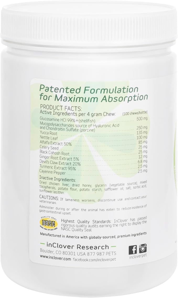 InClover Connectin Natural Hip & Joint Supplement for Dogs with Glucosamine, Chondroitin & Hyaluronic Acid - Soft Chew for Dog Mobility, Comfort & Active Lifestyle Support, 100 Count