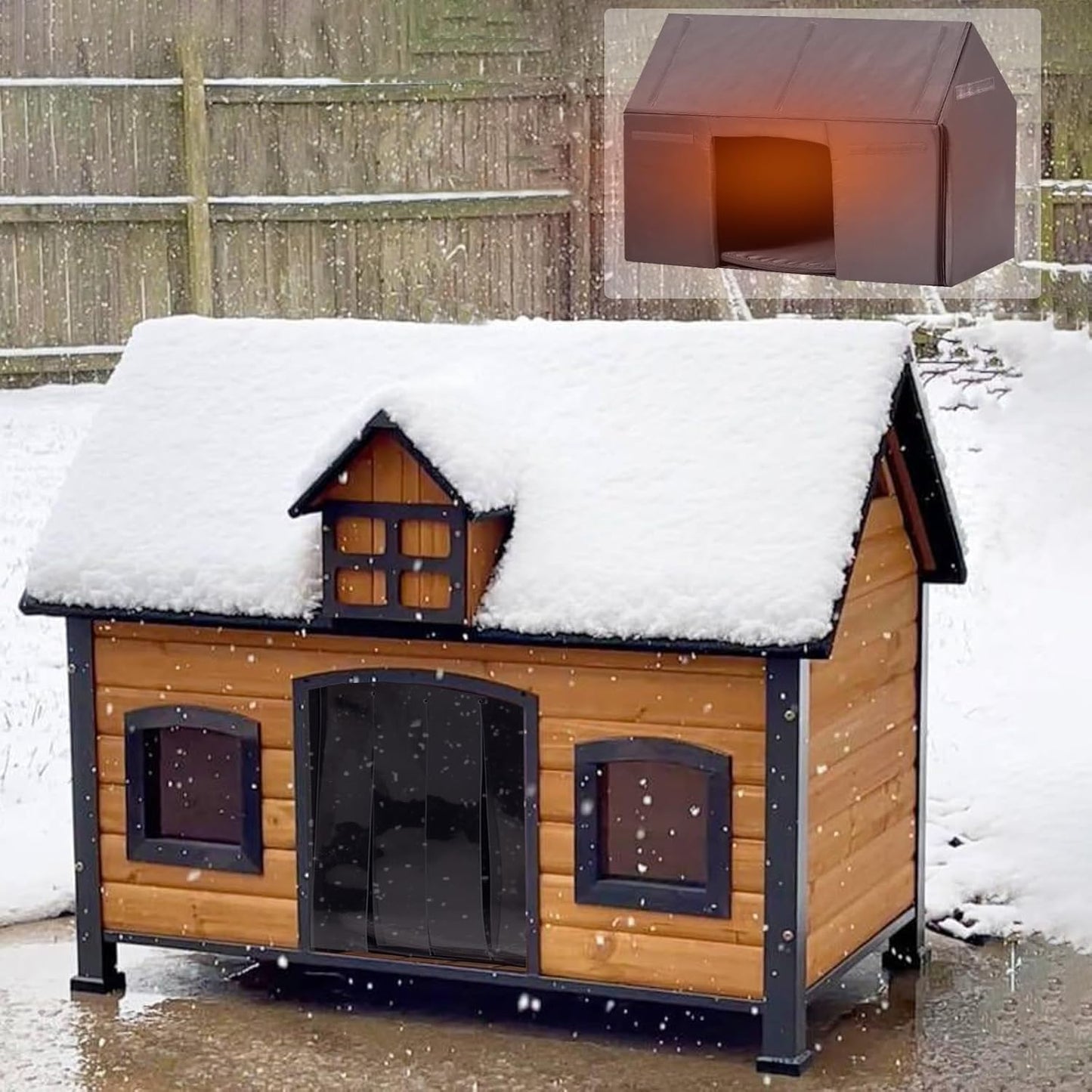 GUTINNEEN Dog House Outdoor with Strong Metal Frame Insulated Dog Kennel for Small Medium Large Dogs Puppy Cage for Winter Weatherproof
