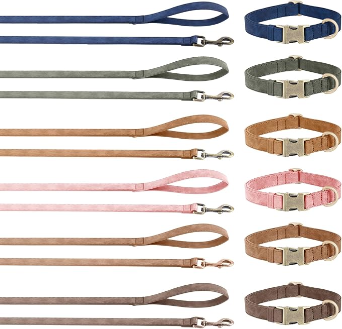 Genuine Leather Dog Collar - Adjustable Pet Collar with Quick Release Metal Buckle, Soft Skin Friendly Real Leather Collar for Small, Medium, Large Dogs (Dark Brown Collar + Rope, M：Fit 12-20" Neck)