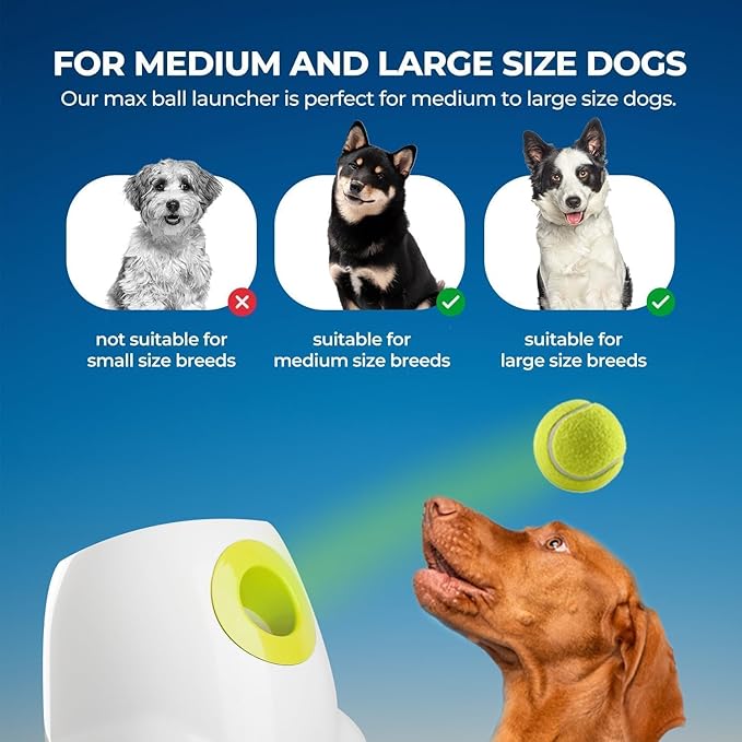 ALL FOR PAWS Automatic Ball Launcher for Dogs Interactive Puppy Pet Ball Outdoor Thrower Fetch Machine, 6 Balls Included (2.5 inch) for Medium to Large Dogs, Rechargeable Battery