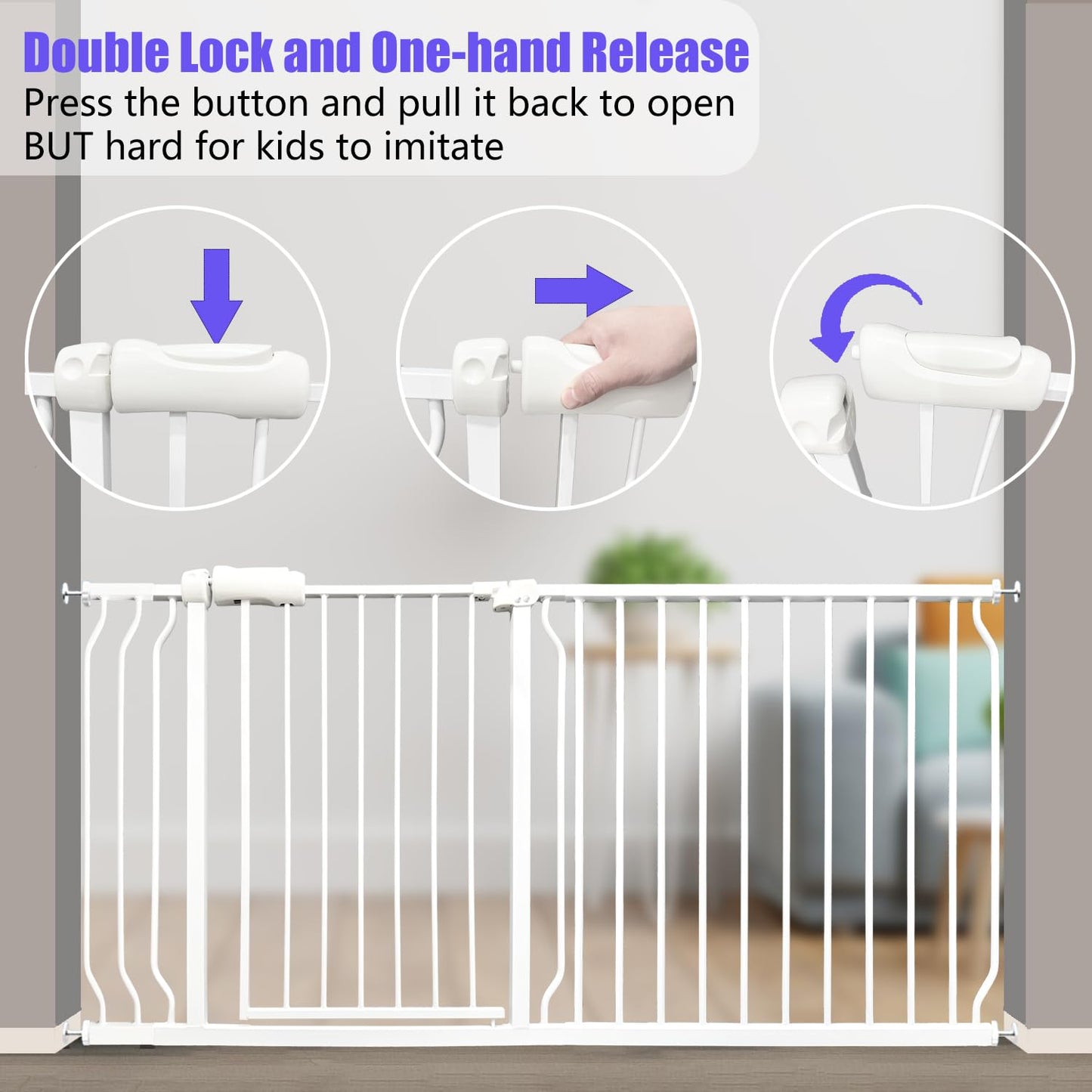 Extra Wide Baby Gate 43.5-48 Inch, Pressure Mounted No Drilling, Heavy Duty Metal for Stairs & Doorways, Indoor Safety Gate for Kids and Dogs, White