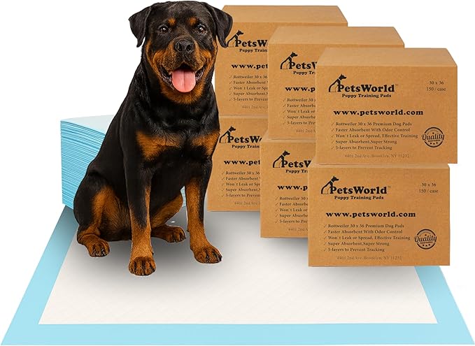 PetsWorld XL Dog Pee Pads 30"x36", 900-Count – Heavy Duty, Leak-Proof Potty Training Pads for Puppies & Large Dogs, Super Absorbent, Quick-Dry Disposable Pads with Odor Control