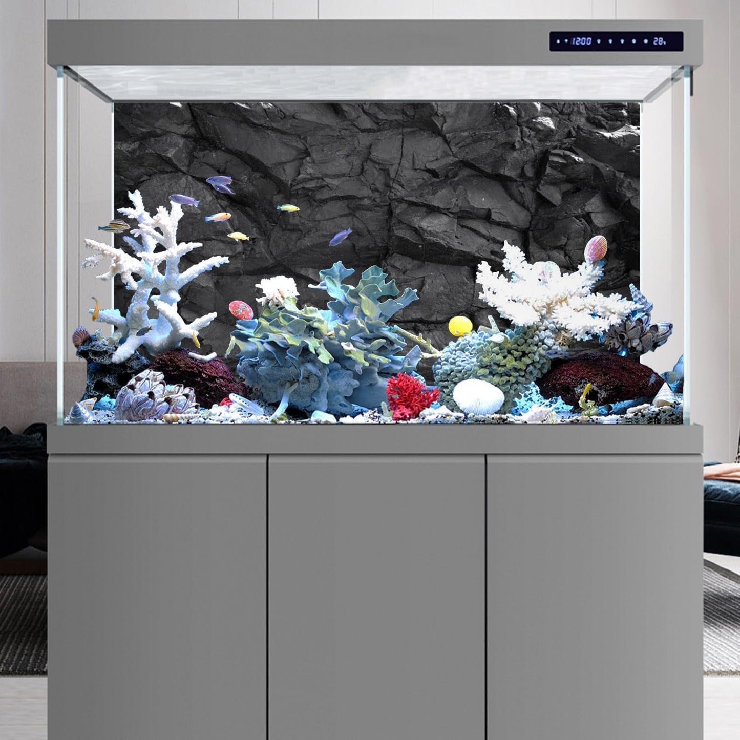 AWERT 36x18 inches Stone Aquarium Background Black Rock Fish Tank Background Rocky Terrarium Background Vinyl