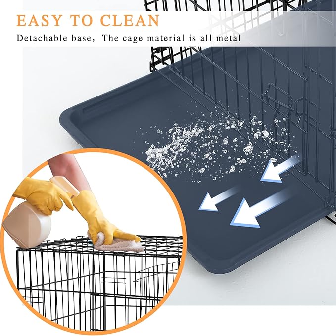 Large Dog Crate, 48 Inch Dog Cage Dual Door Metal Dog Cage with Divider Panel, Leak-Proof Pan, Indoor Outdoor Folding Pet Dog Kennel for Large Pet Animals
