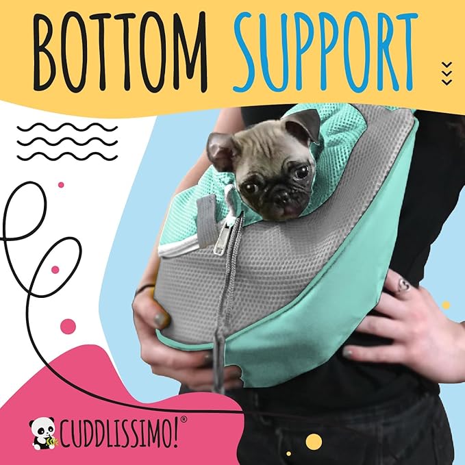 Pet Sling Carrier - Soft Front-Chest Carrying Bag for Small Pets (Ideal for Dogs, Puppies & Cats 6–10 lbs) - Carefully Sized for Yorkshire Terrier, Maltese, Toy Poodle, Papillon -(Teal-L)