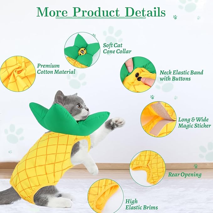 EMUST Cat Recovery Suit Female, Soft Cat Surgical Suit for Abdominal Wounds, Cute Kitten Shirt Clothes for Cats Anti Licking Full Bodysuit for Kittens 4-8lb, Yellow, M