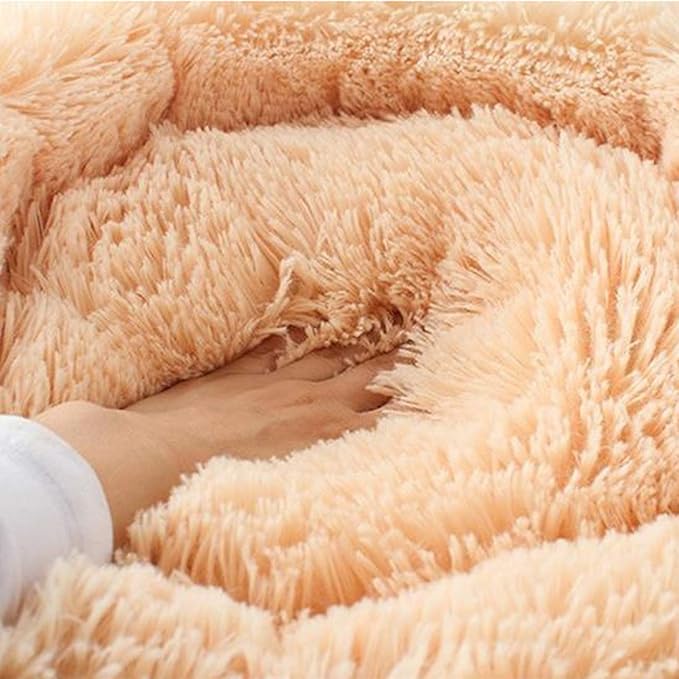 huraty Plush Calming Dog Bed, Faux Fur Donut Cuddler Bed for Cats, Anti-Skid & Anti-Anxiety, 20 Inch for Puppy and Kitties, Black, S