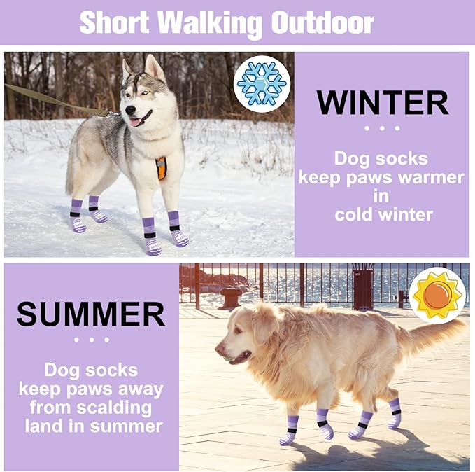 BEAUTYZOO Anti Slip Dog Socks for Small Medium Large Dogs with Grips Straps on Hardwood Floor Protection Wear, Traction Control 3 Pairs Double Side Paw Protector to Prevent Licking for Girl or Boy
