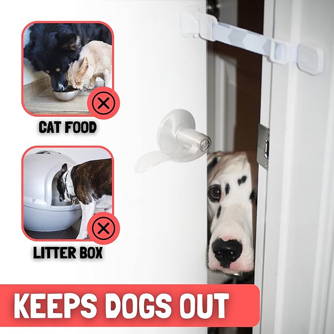 Door Buddy Pet Door Latch for Cats - Grey. Adjustable Cat Door Strap. Dog Proof Litter Box & Feeding Station Without Pet Gate. Most Customizable Cat Door Holder for Interior Door.