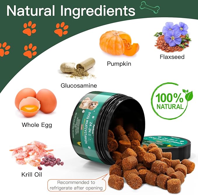 Dog Vitamins and Supplements, Senior & Puppy Multivitamin for Dogs Support with Glucosamine Chondroitin Omega Probiotics, Dog Multivitamins Chews for Hip & Joint, Skin, Immune, Chicken 60 Ct