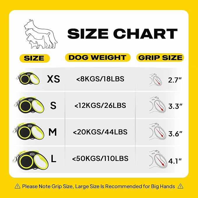 Fida Retractable Dog Leash, Reflective 16ft Heavy Duty Pet Walking Leash for Small/Medium Dog up to 26 lbs, Tangle Free. One-Hand Brake (Small, Neon Yellow)