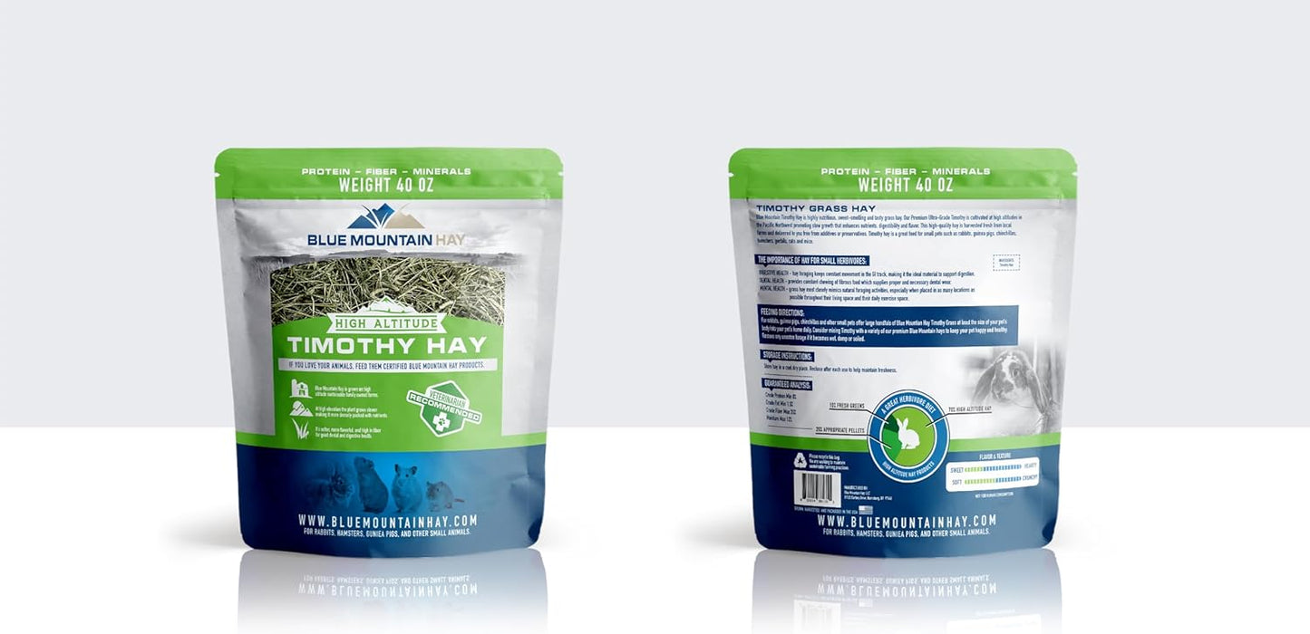 Blue Mountain Hay | Fresh Timothy Hay (15 Ounce) | Great for All Ages | High-Altitude Hay Pet Food for Rabbits, Guinea Pigs, Chinchillas, Hamsters, and Other Small Pets