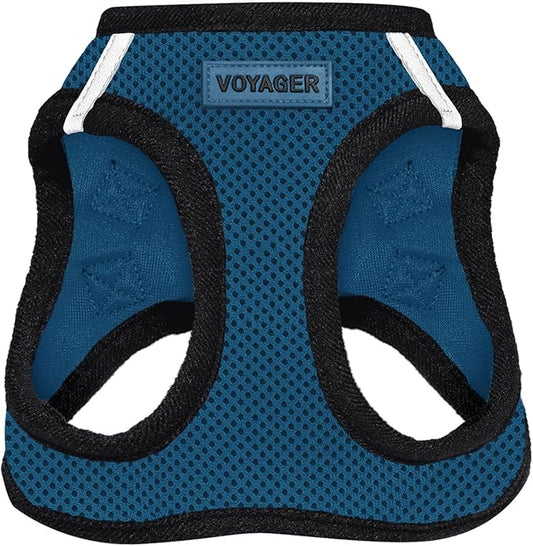 Best Pet Supplies - All Weather Mesh / Plush, Reflective, No Pull Harness for Small, Medium Dogs, Cats - Secure with Hook & Loop Fastener, Buckle, Double D-Rings - Blue/Black Trim, L