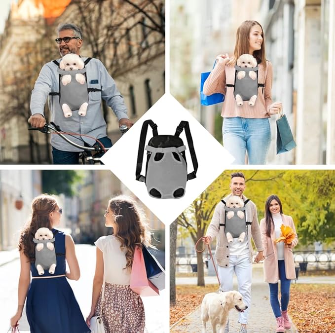 FEimaX Dog Carrier Backpack Pet Legs Out Front Cat Travel Bag, Adjustable Puppy Backpacks Carriers Hands-Free for Small Medium Dogs Cats Hiking Traveling Camping Daily Walking (Large, Grey)