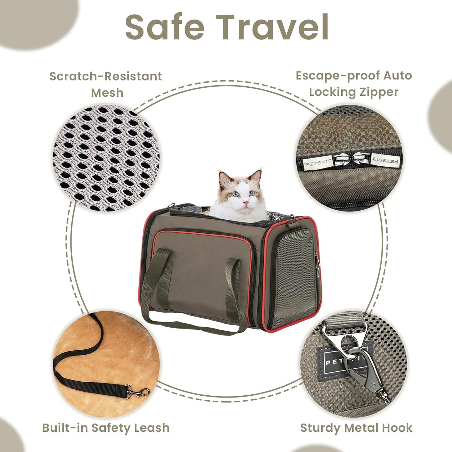 Petsfit 2 Side Expandable Pet Carrier Dog Carrier Cat Carrier for 2 Cats, 19" Lx 12" Wx 12" H, with Soft Cushion, Built-in Safety Rope, Pockets, Fit for Car Travel