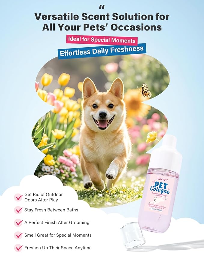 Dog & Cat Cologne | Long-Lasting Classic Powdery Scent | Fur-Conditioning, Non-Sticky Odor Control Formula | Travel-Friendly, 3.38 fl. oz