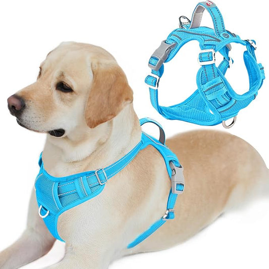 BARKBAY Dog Harness No Pull with ID Tag Pocket - Heavy Duty, Reflective, Easy Control for Large Dogs(Blue,L)