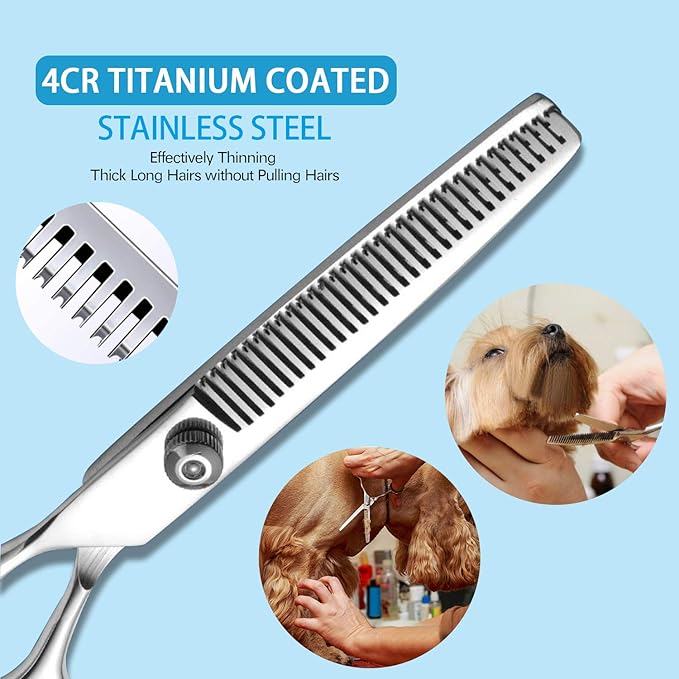 Maxshop Dog Grooming Scissors Kit, Heavy Duty Titanium Stainless Steel Professional Pet Grooming Scissors Kit with Comb, Straight Scissors, Curved Scissors, Thinning Shears for Dogs and Cats