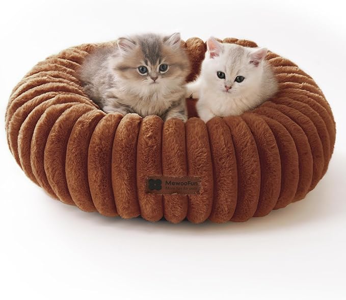 MEWOOFUN Donut Dog Beds for Small Dog, Calming Bed Round Cute Puppy Bed with Non-Slip Bottom, Fluffy Washable Pet Bed for Puppy and Kitten (Dark Brown, XS (20x20x6))