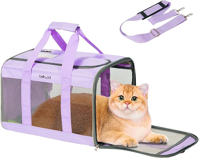 BELLA & PAL Cat Carrier Travel Bag, Airline Approved Lightweight Cat Carrier, Soft Sided Pet Carrier for Puppy Dogs Up to 18lbs, Collapsible Kitten Bag with Removable Waterproof Mat, Ventilated Mesh