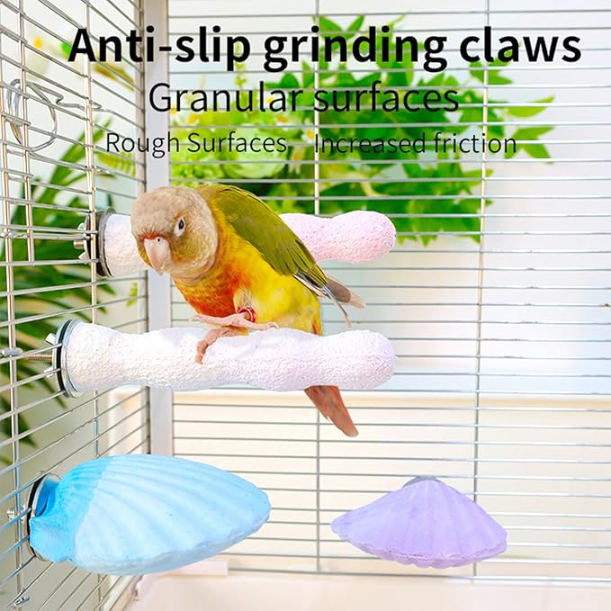 Parrot Perch Bird Perches for Cage Parrot Beak Grinding Stone Rough Surface High Calcium Mineral Colorful Cement Perch Bird Cage Accessories (Purple, Coral)