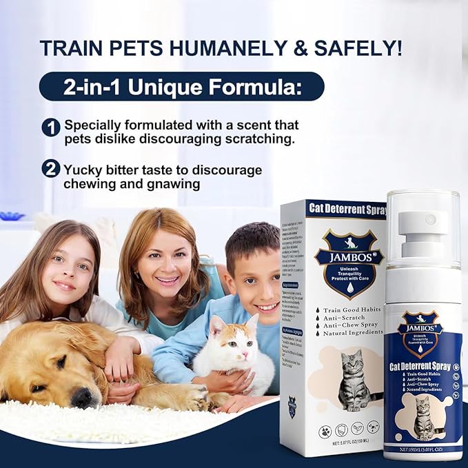 Cat Deterrent Spray - Safe Indoor & Outdoor Deterrent for Furniture Protection, Effective Training Aid with Natural Ingredients - Non-Toxic Anti-Scratch Formula (Blue, M)