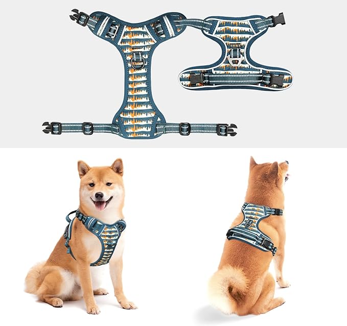 Timos No Pull Dog Harness, Release at Neck Reflective 3 Snap Buckles Adjustable No Choke Pet Vest with Front & Back 2 Leash Clips, Soft Padded Control Training Handle for Small Medium Large Dogs