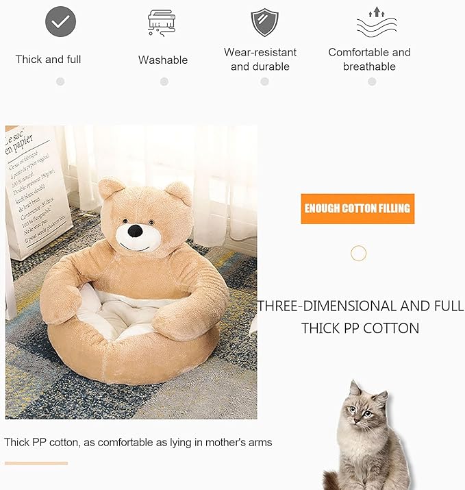 Dog Sofas & Chairs, pet Shape Sofa, Slip Resistant Dog cat Furniture, Adorable Bear Shaped Pet Sofa Bed, Washable Dog cat Couch, Plush Soft Couch for Dogs and Cats XL(bottomDiameter77cm) Brown+mat