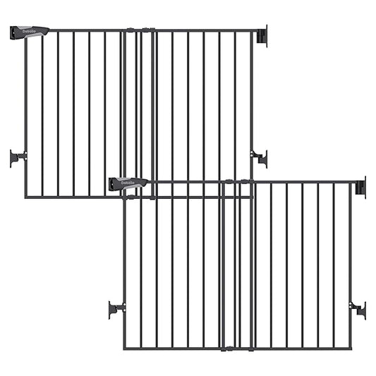 Babelio Baby Gate for Stairs, Kitchen & Doorways, No Bottom Bar| Easy Installation| One-Handed Operation| Auto-Close| Hardware Mount (Drill Needed) Safety Dog Gate (Black - 2 Pcs, 26-43" W, 28" H)