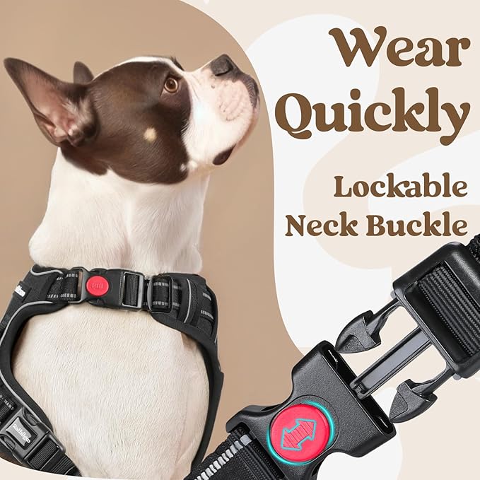 rabbitgoo Dog Harness for Large, No Pull Pet Harness with 3 Buckles, Adjustable Soft Padded Vest with Control Handle, Walking Reflective Pet Vest for Extra Large Dogs, Black, XL