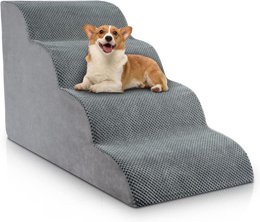 Chic Threads Dog Stairs for High Beds, 4-Step Dog Steps for Couch, Pet Stairs for Small Dogs and Cats, Non-Slip, Stable Indoor Dog Steps for high Bed