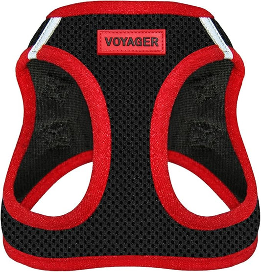 Best Pet Supplies - All Weather Mesh/Plush, Reflective, No Pull Harness for Small, Medium Dogs, Cats - Secure with Hook & Loop Fastener, Buckle, Double D-Rings - Black/Red Trim, S