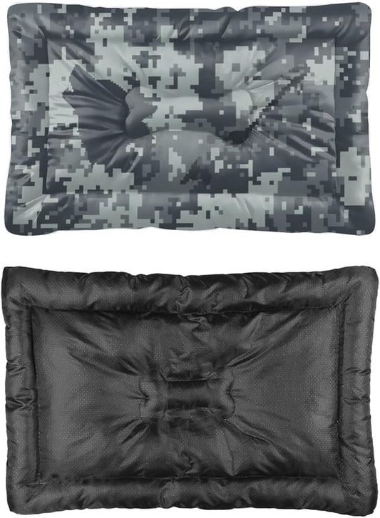 Grayscale Pixelated Camouflage Dog Beds & Furniture Outdoor Washable Dog Mat Pad for Crate Crate Pillow for Cages Non-Slip Bedding Easy Wash Bed Mats Bed Medium Sized Indoor Outdoor 24X18 Inch