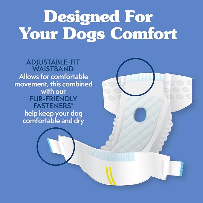 Simple Solution Disposable Dog Diapers, Female Dog Diapers, Puppy Potty Training, Incontinence and Heat Cycle Protection, Extra Small Diapers for Dogs, 9-14 Inch Waist, 30 Count