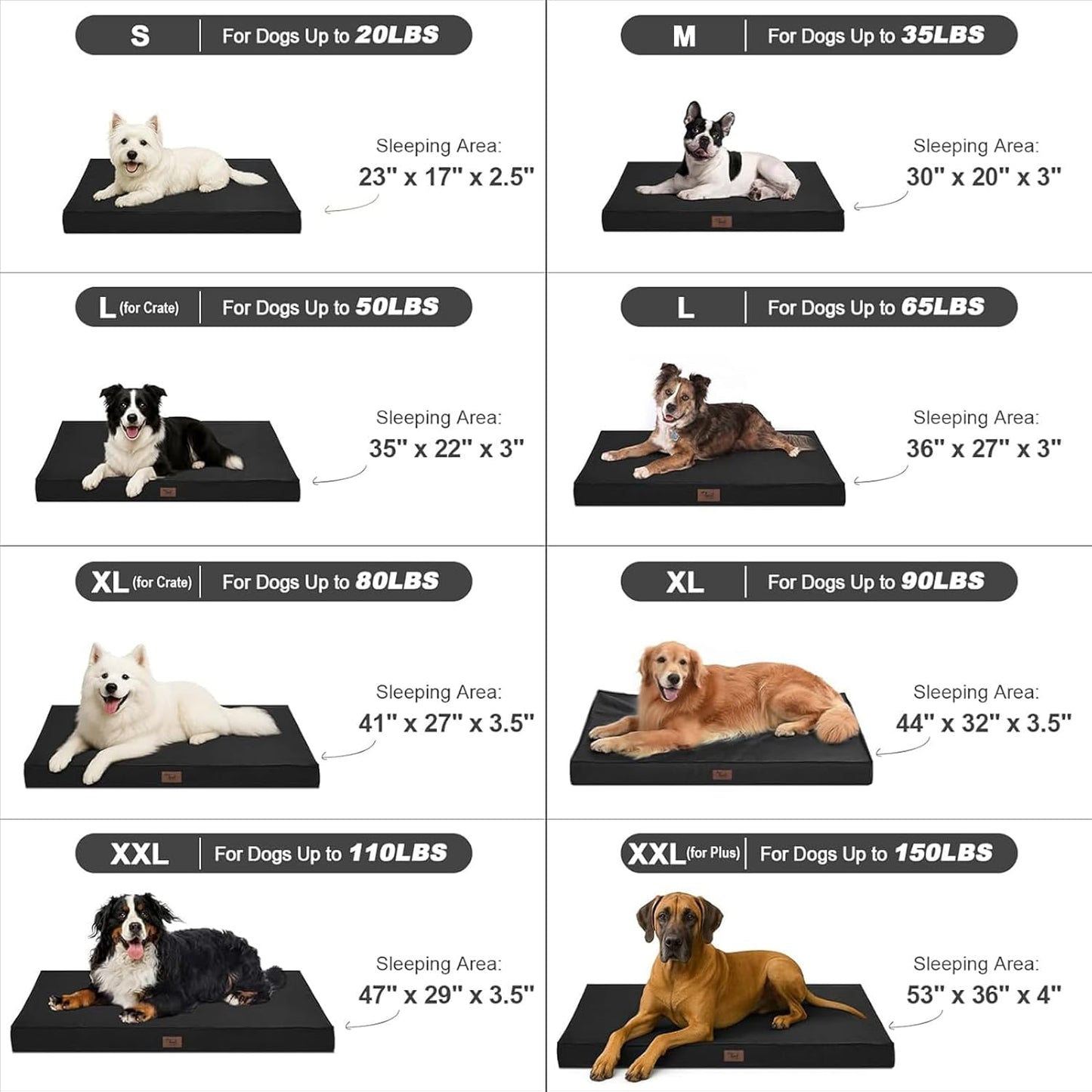 Outdoor Dog Bed for Medium Dogs, Waterproof Dog Bed for Medium Dogs Cats, Orthopedic Egg Crate Foam Pet Bed with Washable and Removable Oxford Cover, Black