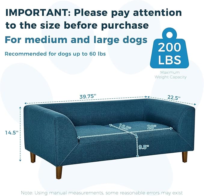 Dog Sofa Couch for Medium to Large Dogs, Memory Foam Dog Sofa Bed, Modern Elevated Pet Couch Bed with Wooden Legs, Light Grey