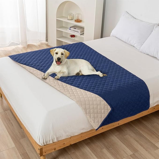 GIBZ Water Resistant Dog Bed Blanket Cover Large Anti Slip Pet Furniture Protector Washable Cat Quilted Mat for Couch, Navy Blue, 210x305cm