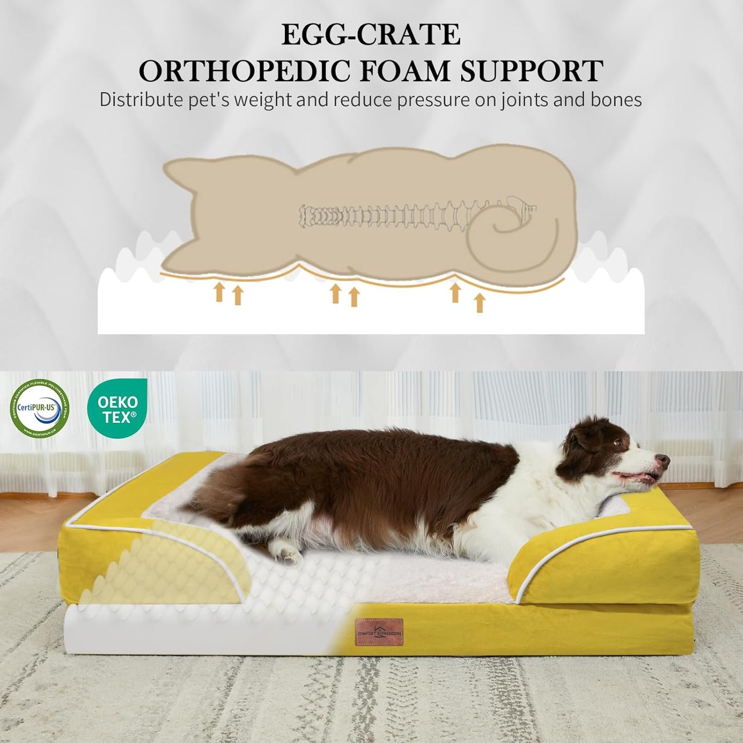 Comfort Expression Small Dog Beds Waterproof Cat Beds Orthopedic Foam Sofa Beds for Small Dogs Comfy Pet Bed with Washable Removable Cover & Non-Slip Bottom(XX-Small,Spicy Mustard)